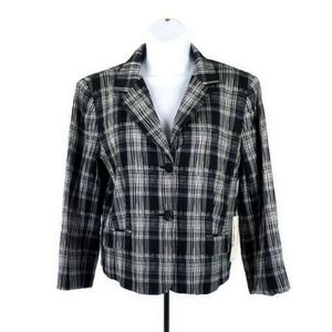 Kenneth Cole New York Blazer Jacket Womens Black White Plaid Print Size 12